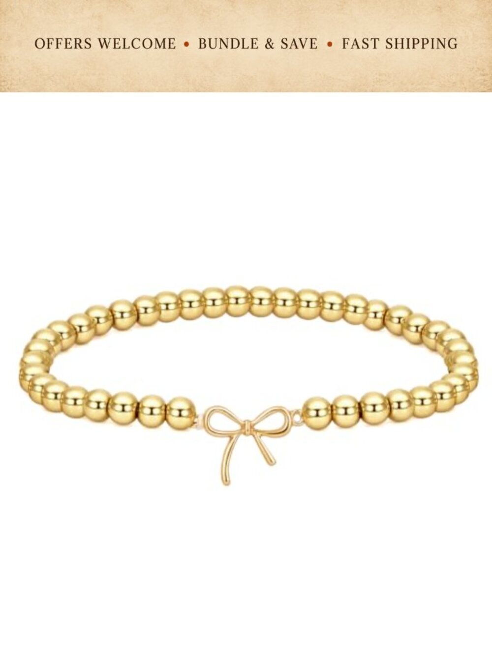 14K Gold Plated Beaded Stretch Bracelet for Women Stackable Layering